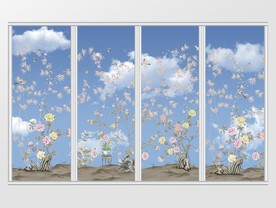 新中式蔚蓝天空花鸟移门