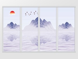 新中式几何山水画移门
