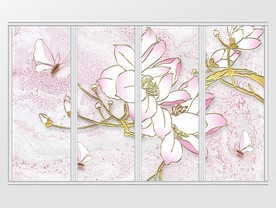 现代简约手绘粉色质感花卉移门