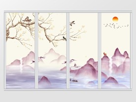 中式唯美花鸟山水移门