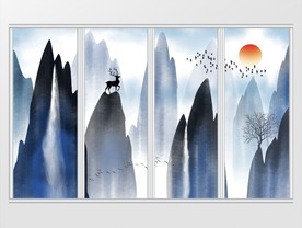 新中式水墨抽象山水移门