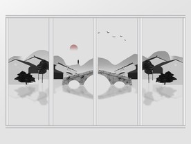 中国风黑白意境山水画移门