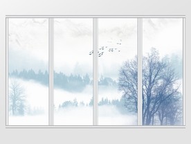 新中式云雾森林树木山水移门