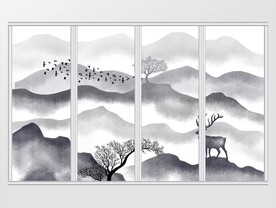 新中式简约水墨山水画移门