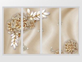 金色镶钻珠宝花朵枝叶移门