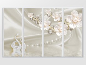 白色典雅花卉珠宝移门