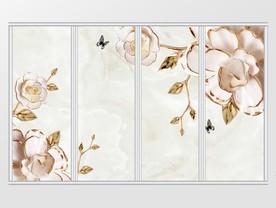 创意立体3D中式牡丹花移门