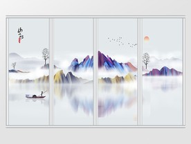 新中式手绘山水移门