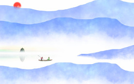 大型蓝色简约山水背景壁画