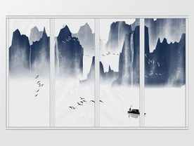 中国风手绘水墨意境山水移门