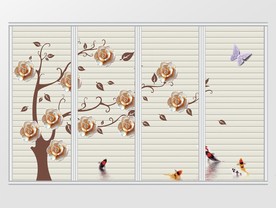 现代简约鲤鱼花树移门