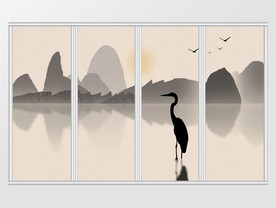 中国风意境水墨山水移门