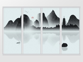 中国风写意水墨山水移门