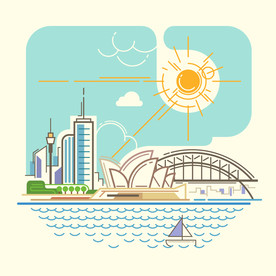 悉尼城市卡通简笔彩色画矢量图