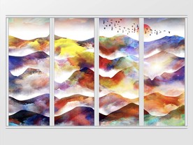 新中式现代彩色抽象山水画移门