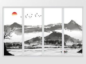 新中式水墨画风景移门