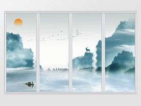 中式花鸟云雾山水意境移门