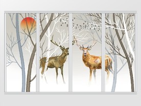 北欧风格麋鹿抽象树移门