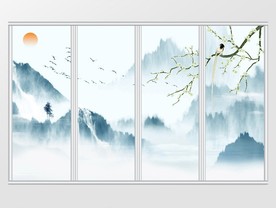 新中式云雾山水唯美意境移门
