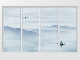 中式简约水墨意境山水移门
