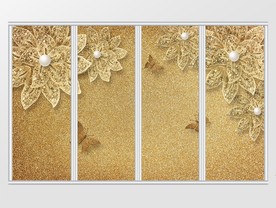 3d奢华碎金花朵珍珠蝴蝶移门