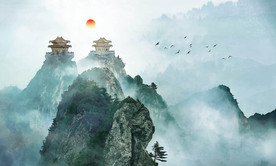 新中式水墨山水书背景墙壁画