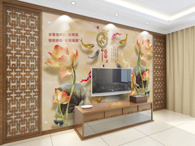 中式背景墙纸样机