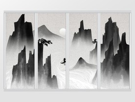 中国风手绘水墨山水移门