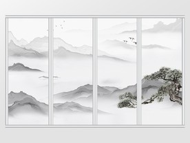 中国风意境水墨山水移门