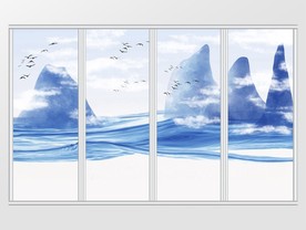 新中式手绘水墨意境山水移门