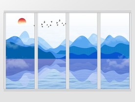 新中式水墨禅意山水风景移门