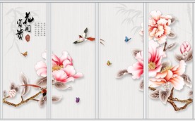 花开富贵手绘牡丹移门