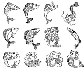 手绘鱼类海洋生物