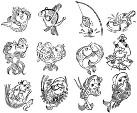 手绘鱼类海洋生物