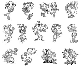 手绘鱼类海洋生物