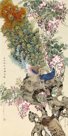 孔雀花鸟中式玄关装饰画