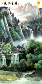 流水生财中式山水风景玄关