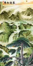 青松迎客山水风景玄关装饰画