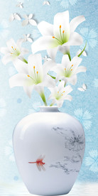 百合花瓶3D玄关装饰画