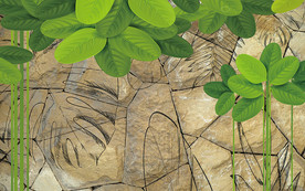 3D立体绿叶石块背景墙