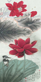 工笔荷花中式玄关装饰画