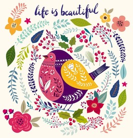 卡通小鸟花草矢量素材