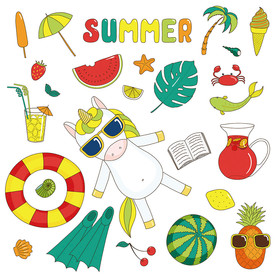 夏天可爱图标矢量墙贴背景墙