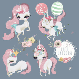 可爱独角兽墙贴素材