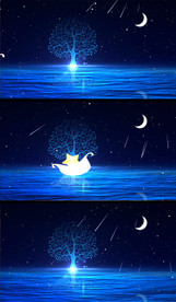 六一儿童节舞台背景月亮小船