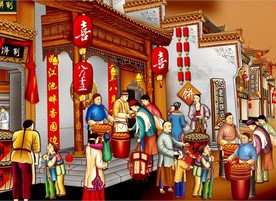 复古怀旧手绘老建筑立体壁画