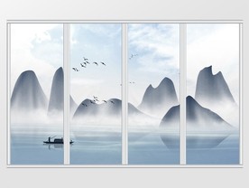 山水画意境水墨移门