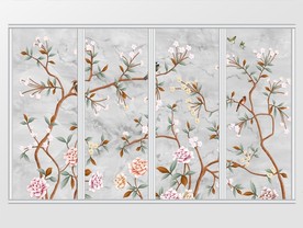 现代简约工笔画鸟语花香移门