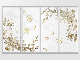 现代镂空金色雕花移门