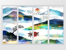 新中式禅意抽象山水移门
